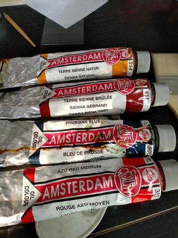 8 tuben olieverf Amsterdam (Talens), borstelhouder & spatels beschikbaar voor biedingen