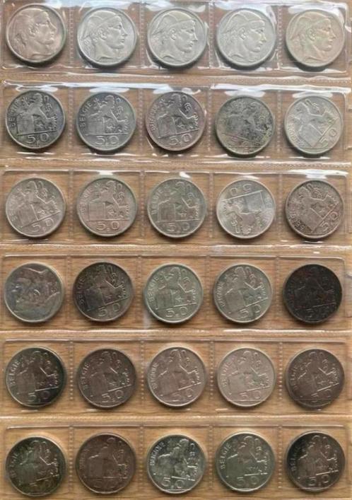 Lot 30 x 50fr Mercurius VL + FR diverse jaren, Postzegels en Munten, Munten | Europa | Niet-Euromunten, Setje, België, Zilver