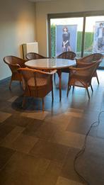 Rieten tafel met glasdek en bijhorende stoelen, Maison & Meubles, Chaises, Osier ou Rotin, Autres couleurs, Cottage - Outdoor