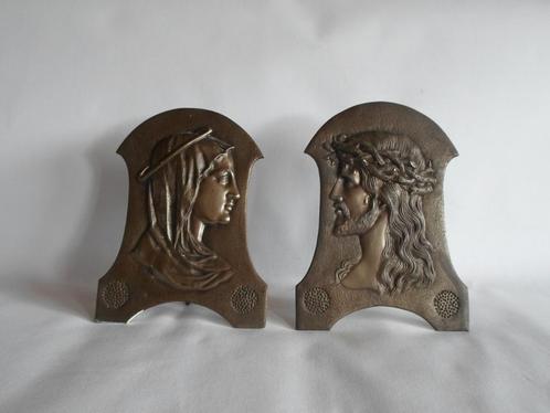 Plaque ancienne en bronze français Jesus Mary, Antiquités & Art, Antiquités | Objets religieux, Enlèvement