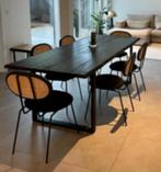 Zwarte Houten tafel met 6 stoelen, Huis en Inrichting, Japandi, 100 tot 150 cm, Eikenhout, 200 cm of meer