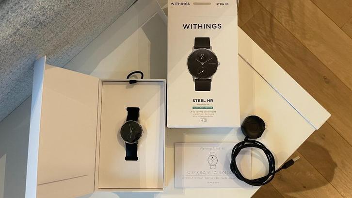 Withings Steel HR - Hybride Smartwatch - Ø 36mm - Zwart, Handtassen en Accessoires, Smartwatches, Zo goed als nieuw, Zwart, Afstand