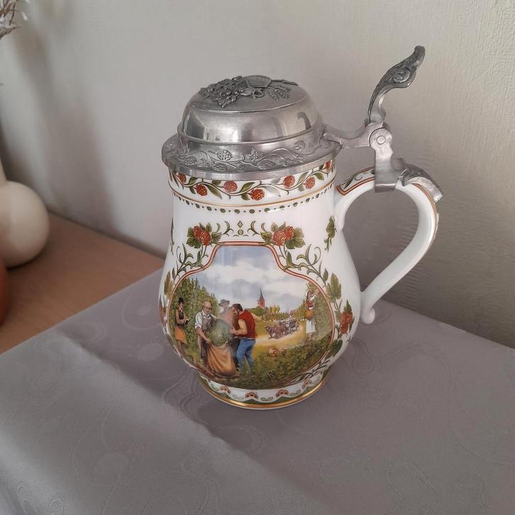 Bierkruik met tinnen deksel  Brouwerijmuseum., Antiek en Kunst, Antiek | Keramiek en Aardewerk, Ophalen of Verzenden