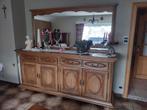 Eiken dressoir met spiegel, Ophalen, Eikenhout, 200 cm of meer, Met deur(en)