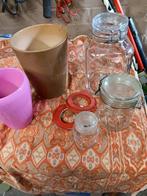 glazen potten met rekker   +   bloempotten, Tuin en Terras, Bloempotten, Overige materialen, Tuin, Rechthoekig, Zo goed als nieuw