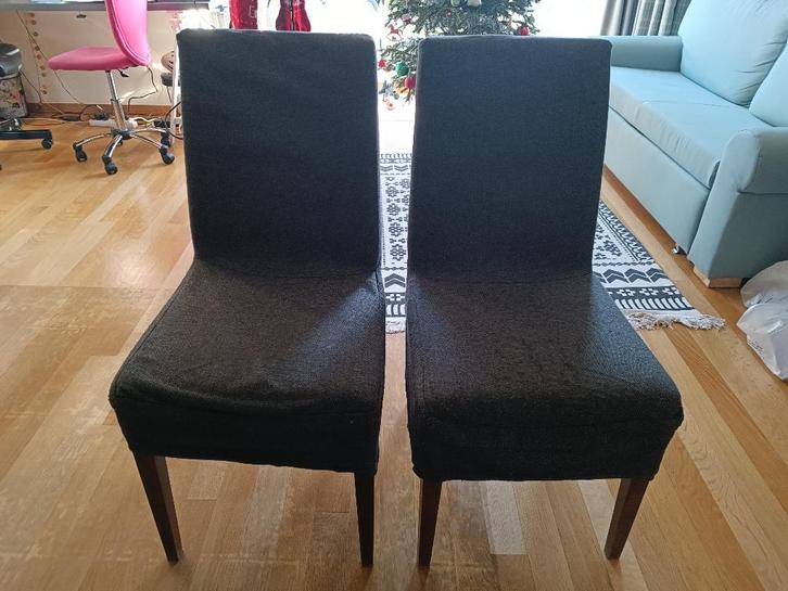 Set van 2 stoffen eetkamerstoelen, Huis en Inrichting, Stoelen, Gebruikt, Twee, Hout, Kunststof, Grijs, Ophalen