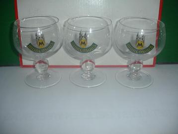 3 oude bierglazen Maredsous, brij. Duvel, € 1,50 stuk beschikbaar voor biedingen