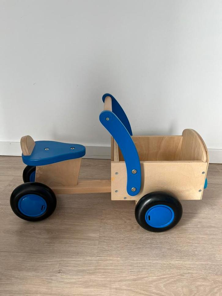 Houten bakfiets loopfiets, Kinderen en Baby's, Speelgoed | Buiten | Voertuigen en Loopfietsen, Gebruikt, Loopfiets, Ophalen