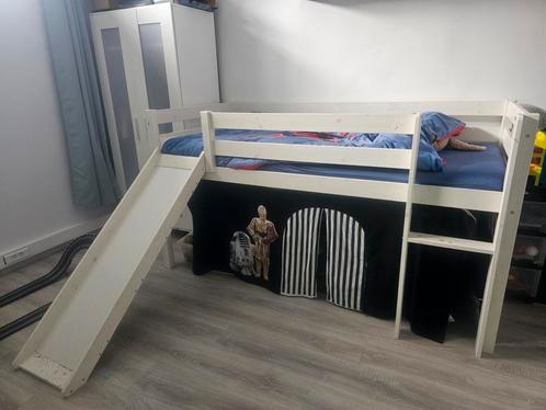 Lit toboggan bois blanc 90x200, Kinderen en Baby's, Kinderkamer | Stapelbedden en Hoogslapers, Gebruikt