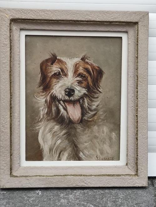 huile sur panneau chien signe gustave losange, Antiek en Kunst, Kunst | Schilderijen | Klassiek, Ophalen of Verzenden