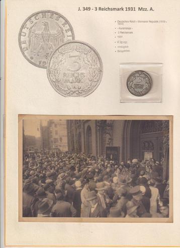 3 Mark 1931 Weimar Republiek + foto's beschikbaar voor biedingen