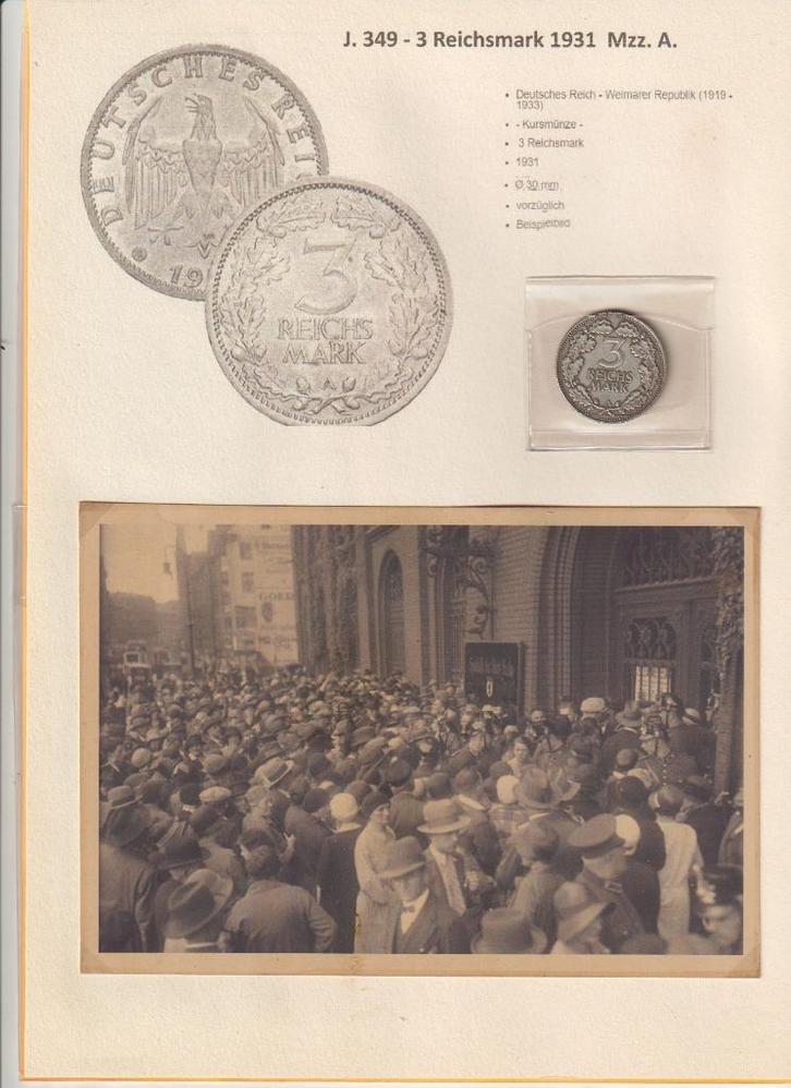 3 Mark 1931 Weimar Republiek + foto's, Postzegels en Munten, Munten en Bankbiljetten | Verzamelingen, Munten, Verzenden