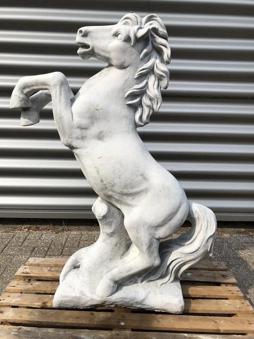 Steigerend Paard XL - Massief Gegoten Steen, Tuin en Terras, Tuinbeelden, Dierenbeeld, Steen, Ophalen of Verzenden