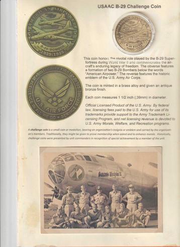 B29 Bommenwerper, munt + foto's/postkaart beschikbaar voor biedingen