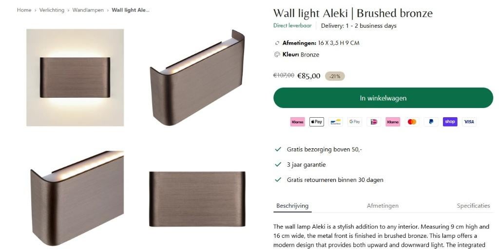 Design wandlamp Atmooz (3 stuks), Huis en Inrichting, Lampen | Wandlampen, Nieuw, Metaal, Ophalen