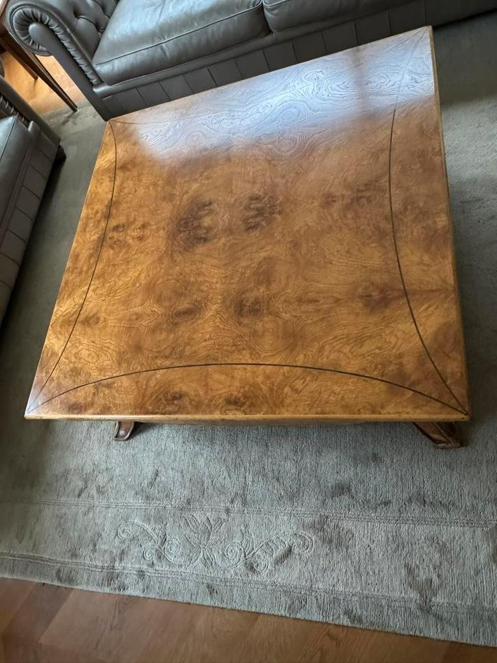 Luxe salontafel in wortelhout fineer – 119 x 119 x 42 cm, Huis en Inrichting, Tafels | Salontafels, Zo goed als nieuw, Ophalen