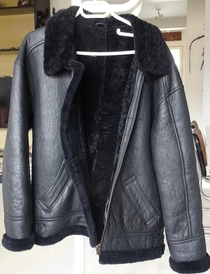 Leren jack met bontvoering, Kleding | Dames, Jassen | Winter, Zo goed als nieuw, Maat 42/44 (L), Zwart, Ophalen of Verzenden