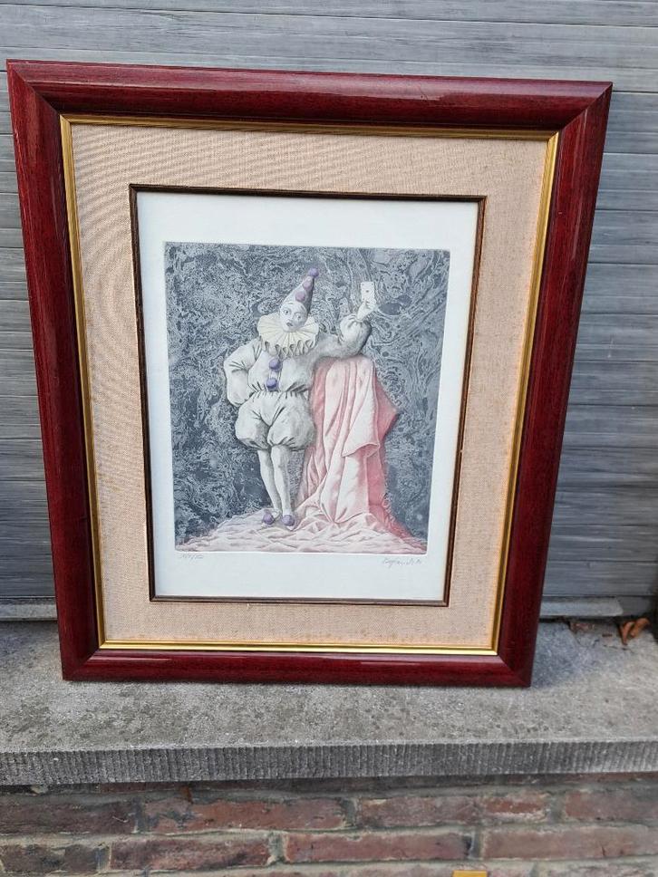 Gravure harlequin signe, Antiquités & Art, Art | Eaux-fortes & Gravures, Enlèvement ou Envoi