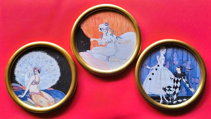 ✔️Art Deco zijdeschilderij 3 schilderijen, Antiek en Kunst, Kunst | Schilderijen | Klassiek, Verzenden