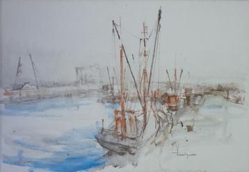 JOSE VAN GUCHT / ZICHT OP NIEUWPOORT / ORIGINEEL / 53x75cm beschikbaar voor biedingen