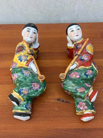 Chinese Porseleinen Beeldjes - Set van 2 - Vintage Decoratie beschikbaar voor biedingen