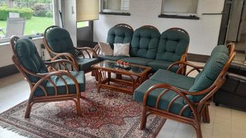 rotan salon: 3zit, 2 zit, 2 x 1zit plus tafel, Enlèvement, Utilisé, Osier ou Rotin