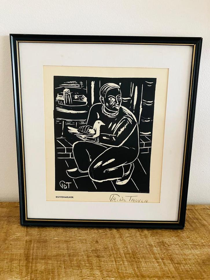 Prosper De Troyer Linosnede, Antiek en Kunst, Kunst | Litho's en Zeefdrukken, Ophalen of Verzenden