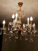 STERK VERLAAGDE PRIJS : Vintage kroonluchter messing/kristal, Ophalen, Zo goed als nieuw