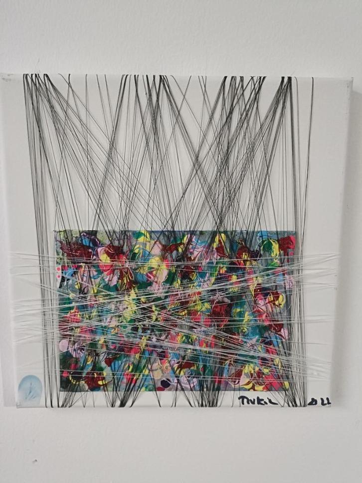 Wit, zwart, kleurvlekken, Antiek en Kunst, Kunst | Schilderijen | Abstract, Ophalen of Verzenden