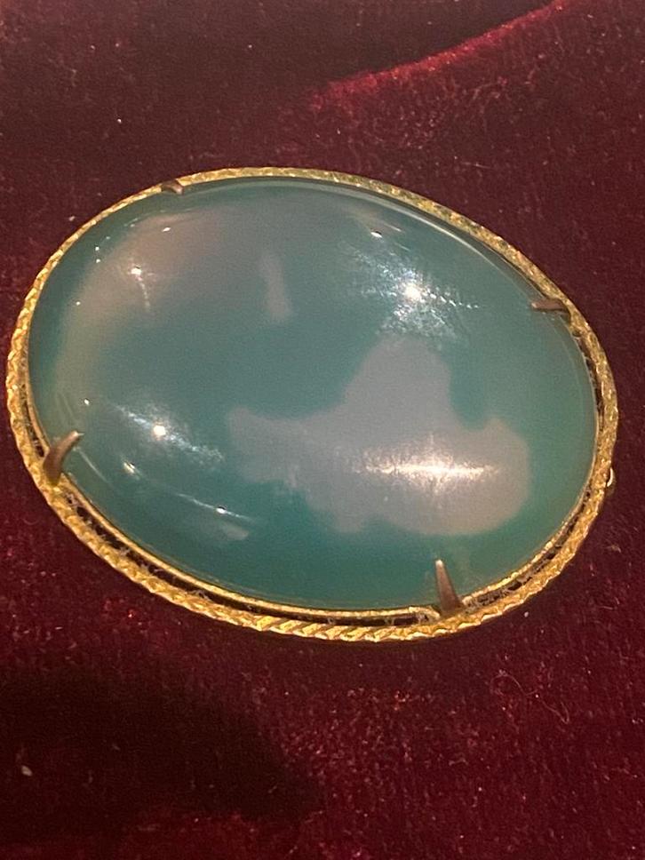 Malachiet Broche & Hanger in 18k Goud ( 70 jaar oud )., Handtassen en Accessoires, Broches, Zo goed als nieuw, Goud, Ophalen of Verzenden