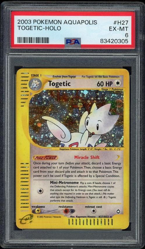 Togetic Holo PSA 6 - H27/H32 - Aquapolis 2003, Hobby en Vrije tijd, Verzamelkaartspellen | Pokémon, Zo goed als nieuw, Losse kaart