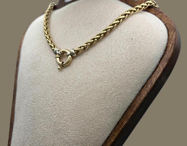 Gouden vintage vossestaart collier met springslot. 2025/788., Handtassen en Accessoires, Kettingen, Zo goed als nieuw, Goud, Goud