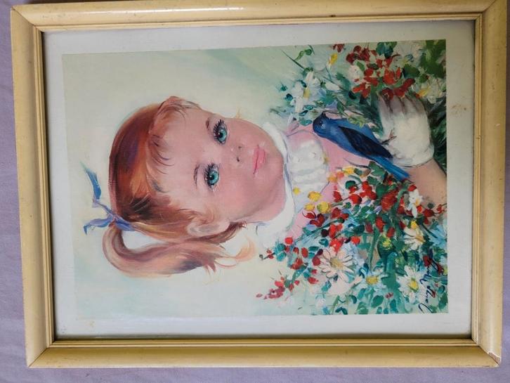 meisje met vogel, Antiek en Kunst, Kunst | Schilderijen | Modern, Ophalen of Verzenden