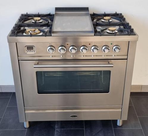 ️☘️ Poêle Boretti de luxe 90 cm en acier inoxydable + plaque, Electroménager, Cuisinières, Comme neuf, Autoportant, 5 zones de cuisson ou plus