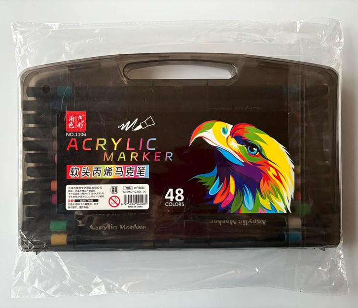 SPLINTERNIEUWE DOOS 48 stuks acrylmarkers zachte penseelpunt, Hobby en Vrije tijd, Schilderen, Nieuw, Acrylverf, Ophalen