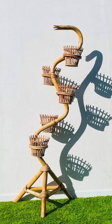 Bloempot houder slang bamboe rotan 50s Vintage beschikbaar voor biedingen