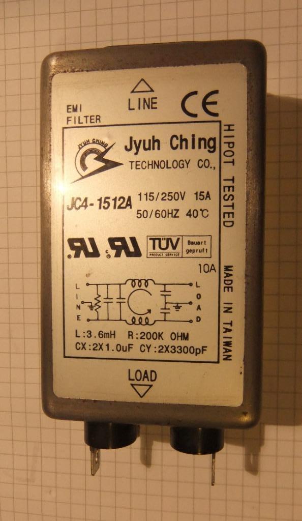 Jyuh Ching EMI Filter 115/250 VAC - 15 Amp, Hobby en Vrije tijd, Elektronica-componenten, Gebruikt, Ophalen of Verzenden
