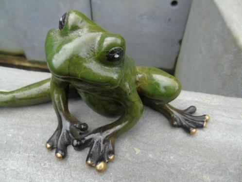 beeld van een kikker die een been strekt in bronzen pat, Antiek en Kunst, Antiek | Brons en Koper, Brons, Ophalen of Verzenden