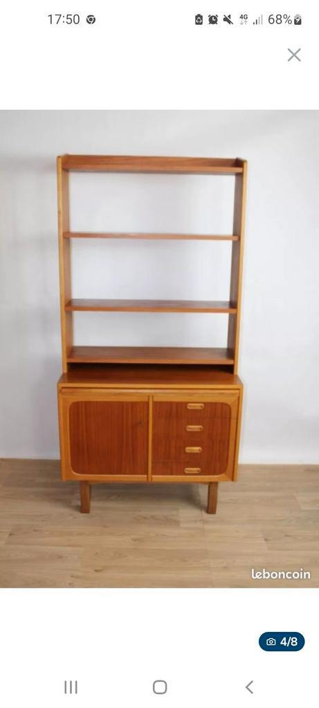 Bibliothèque multifonction teck 1960 Danemark, Huis en Inrichting, Kasten | Boekenkasten, Gebruikt, Teakhout, Ophalen of Verzenden