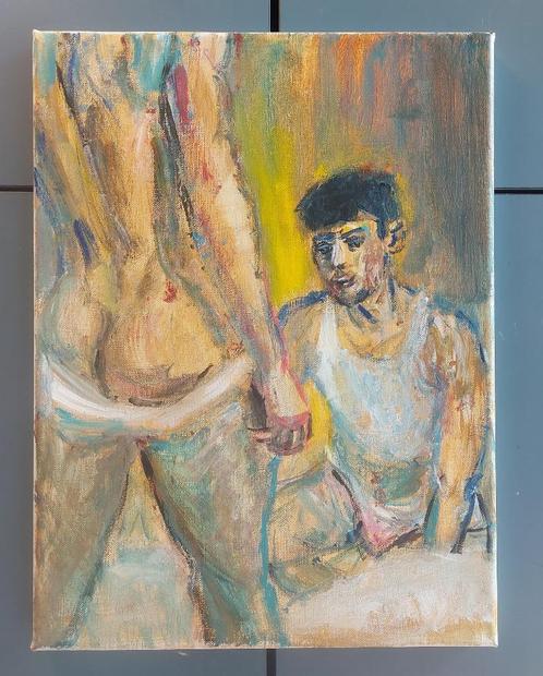 mooi acrylverf schilderij - The Observer - Steven Dag, Antiek en Kunst, Kunst | Schilderijen | Modern, Ophalen of Verzenden