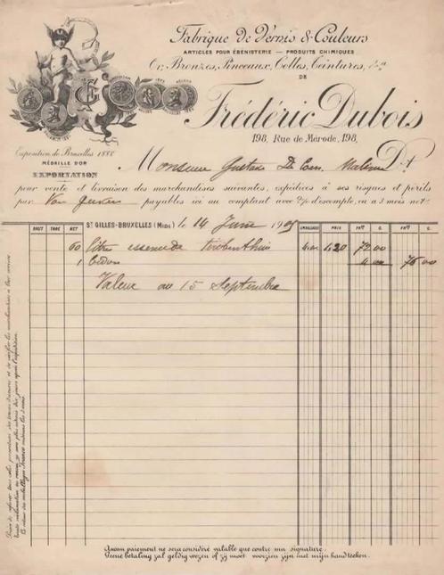 1905:Fact. #Vernis & Couleurs Fr. DUBOIS, Saint-GILLES-BXL.#, Collections, Collections Autre, Utilisé, Enlèvement ou Envoi