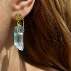 Oorbellen blauw roze kristal fluoriet, Met kristal, Hangers, Overige kleuren, Ophalen of Verzenden