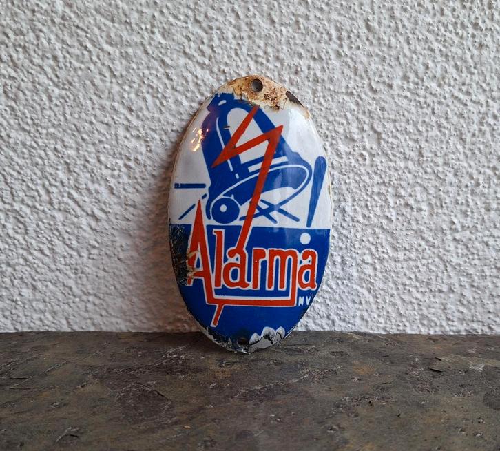Emaille deurpostje Alarma, Verzamelen, Merken en Reclamevoorwerpen, Gebruikt, Reclamebord, Ophalen of Verzenden