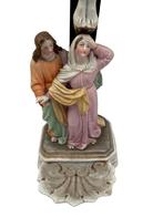 Oud polychroom porseleinen kruisbeeld Old Andenne 44 cm, Antiek en Kunst, Ophalen of Verzenden