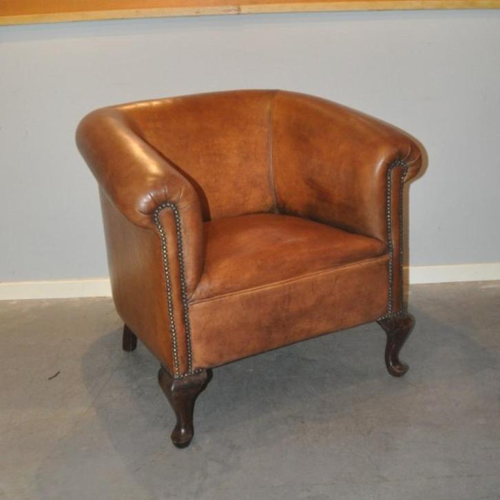 Antieke schapenleren fauteuil, Antiek en Kunst, Antiek | Meubels | Stoelen en Sofa's, Ophalen of Verzenden