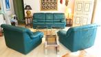Canapé et deux fauteuils en cuir vert, Ophalen, Gebruikt, 100 tot 125 cm, Leer