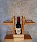Houten Wijnfleshouder met 2 glazen. stijlvolle blikvanger!, Ophalen, Nieuw, Rode wijn