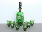 Carafe à liqueur vintage verte avec verres, Enlèvement ou Envoi