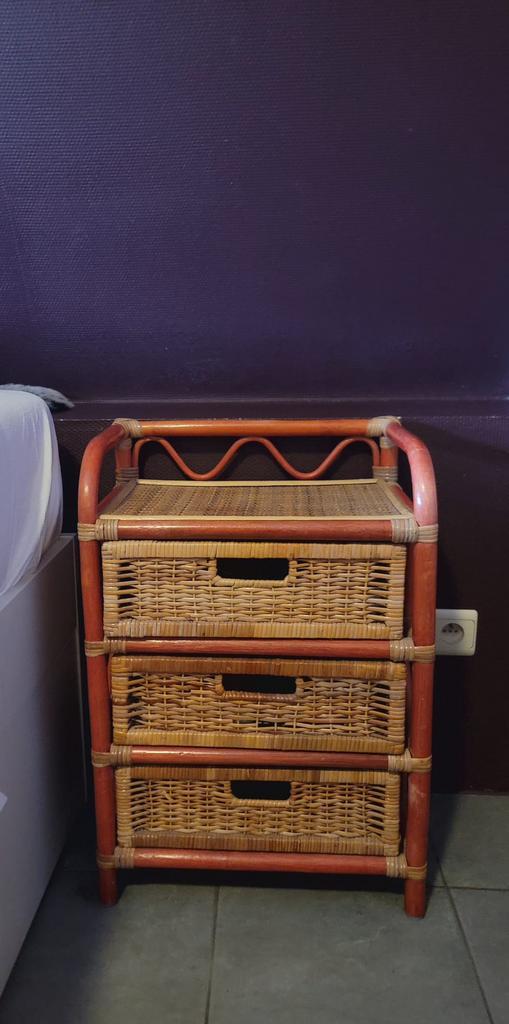 Vintage Rotan & Houten Ladekast – 3 Lades – Boho Style, Huis en Inrichting, Kasten | Ladekasten, Zo goed als nieuw, Minder dan 100 cm