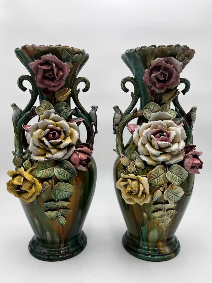 Set grote barbotine vazen., Antiek en Kunst, Antiek | Vazen, Ophalen